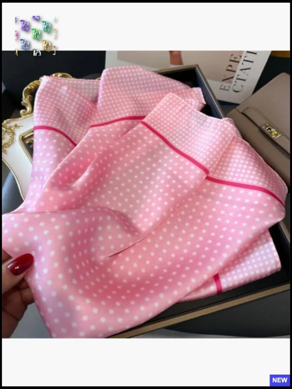 Polka Dot Satin Square Scarf Vintage Retro Head Wrap Neckerchief Bandana